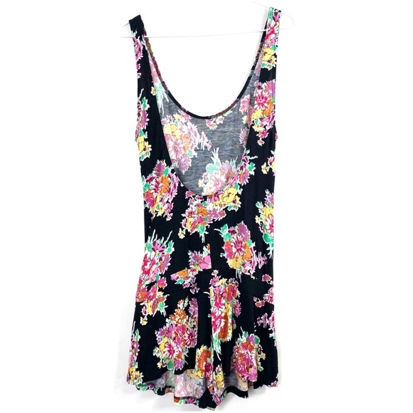 TOPSHOP Floral Print Cut Back Waist Belt Sleeveless Jersey Romper In Black - Picture 3 of 9